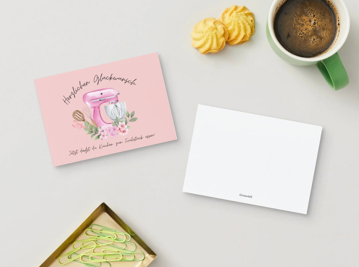 Grußkarte „Jetzt darfst du Kuchen zum Frühstück essen“